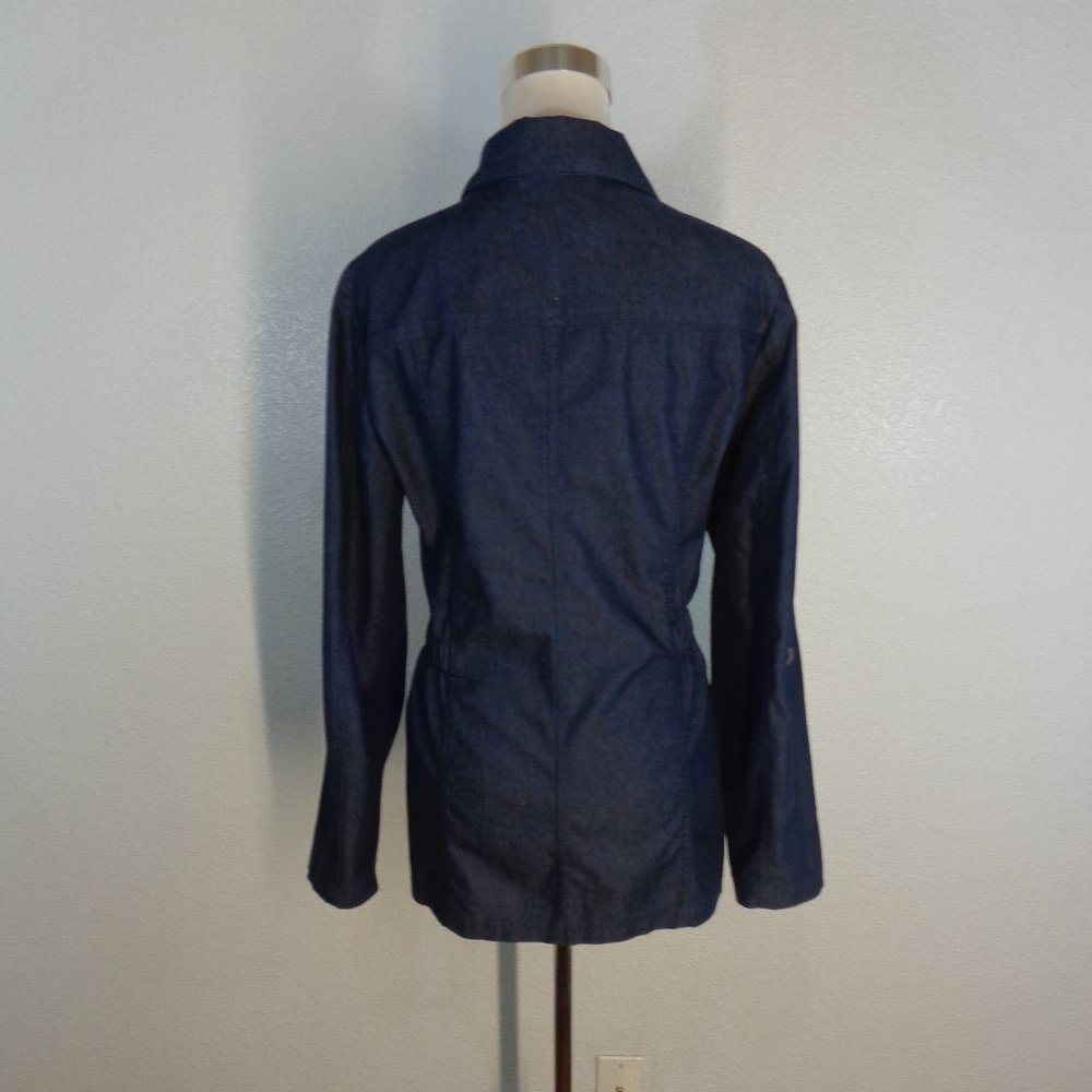 D & CO Women's Denim Jacket Cinch Waist Button Front Dark Wash sz L - Picture 4 of 5